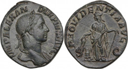 Severus Alexander (222-235). AE Sestertius. Obv. IMP ALEXANDER PIVS AVG. Laureate bust right, with drapery on far shoulder. Rev. PROVIDENTIA AVG SC. P...
