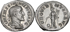 Maximinus I (235-238). AR Denarius, Rome mint, 236 AD. Obv. IMP MAXIMINVS PIVS AVG. Laureate, draped and cuirassed bust right. Rev. PROVIDENTIA AVG. P...