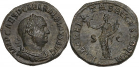 Balbinus (238 AD). AE Sestertius, Rome mint. Obv. IMP CAES D CAEL BALBINVS AVG. Laureate, draped and cuirassed bust right. Rev. LIBERALITAS AVGVSTORVM...