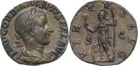 Gordian III (238-244). AE Sestertius, 240 AD. Obv. IMP CAES M ANT GORDIANVS AVG. Laureate, draped and cuirassed bust right. Rev. VIRTVS AVG SC. Virtus...