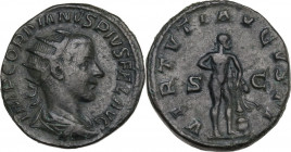 Gordian III (238-244 ). AE Dupondius. Obv. IMP GORDIANVS PIVS FEL AVG. Radiate, draped and cuirassed bust right. Rev. VIRTVTI AVGVSTI S C. Hercules st...
