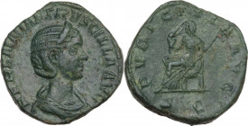 Etruscilla, wife of Trajan Decius (249-251). AE Sestertius. Obv. HERENNIA ETRVSCILLA AVG. Diademed and draped bust right. Rev. PVDICITIA AVG SC. Pudic...