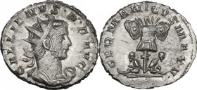Gallienus (253-268). BI Antoninianus, Cologne mint, 257-258 AD. Obv. GALLIENVS PF AVG. Radiate and cuirassed bust right . Rev. GERMANICVS MAX V. Two c...