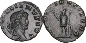 Gallienus (253-268). AE Denarius, Rome mint, 264-267 AD. Obv. IMP GALLIENVS AVG. Laureate bust right. Rev. MART-I PACIFERO. Mars standing left, holdin...