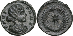 Fausta, wife of Constantine I (324-326). AE Follis. Thessalonica mint, 318-319. Obv. FAVST AVG. Draped bust right. Rev. Eight-rayed star within laurel...