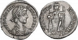 Valentinian II (375-392). AR Reduced Siliqua, Aquileia mint. Obv. DN VALENTINIANVS PF AVG. Pearl-diademed, draped and cuirassed bust right. Rev. VIRTV...