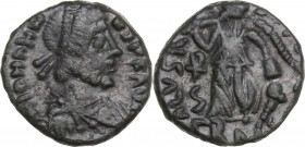 Johannes (Usurper, 423-425). AE 12 mm. Rome mint. Obv. DN IOHANNES PF AVG. Pearl-diademed, draped and cuirassed bust right. Rev. SALVS R[EIPVBLICAE]. ...