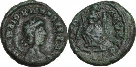 Majorian (457-461). AE 13.5 mm. Mediolanum mint (?). Obv. DN IVL MAIORIANVS PER AVG. Pearl-diademed, draped and cuirassed bust right. Rev. VICTORI - A...