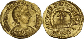 Libius Severus (Severus III, 461-465). AV Semissis. Mediolanum mint, 463-465. Obv. DN LIBIVS SEVERVS PF AVG. Rosette-diademed, draped and cuirassed bu...