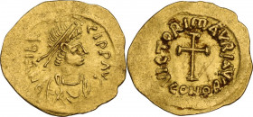 Maurice Tiberius (582-602). AV Tremissis, Constantinople mint. Obv. DN TIbERI PP AVG. Diademed, draped and cuirassed bust right. Rev. VICTORI mAVRI AV...