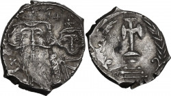 Constans II (641-668). "Ceremonial" Silver Coinage. AR Miliaresion, Constantinople mint, 659-668 AD. Obv. Draped facing busts of Constans, with plumed...