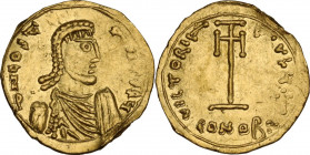 Constans II (641-668). AV Tremissis, Syracuse mint, 662-668 AD. Obv. dN COSt - AN[ ]y. Diademed and draped bust right. Rev. VICTORIA AVGy. Cross poten...