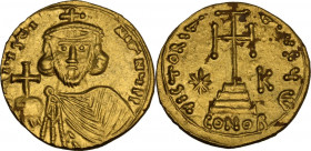 Justinian II (First Reign, 685-695). AV Solidus, Syracuse mint. Obv. ∂ IЧStI - NIANЧ PP. Crowned facing bust, wearing slight beard and chlamys, and ho...