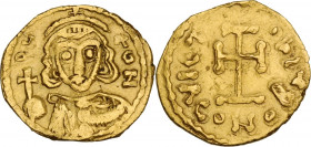 Leo III, the Isaurian (717-741). AV Tremissis, Naples mint. Obv. D L - EON. Facing bust, with short beard, wearing crown and chlamys and holding globu...