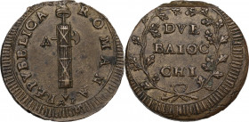 Ancona. Repubblica Romana (1789-1799). 2 Baiocchi. D/ Fascio con scure a destra, sormontato da pileo; a sinistra, A; in basso A-P (Andronico Perpenti)...