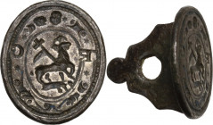 Malta. (?). Sigillo in argento con piccola impugnatura, XVII sec. D/ Agnus Dei, intorno, cornice decorata; ai lati, TR (legate) e G. AG. 5.93 g. 20 x ...