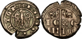 Messina. Federico II di Svevia (1197-1250). Multiplo di tarì. D/ Aquila coronata ad ali spiegate volta a destra. R/ Croce processionale; ai lati IX XC...