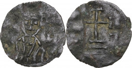 Napoli. Stefano III (821-832). Follaro leggero o mezzo follis. D/ Busto frontale di San Gennaro in abito vescovile; ai lati S/C/S - I/A/N. R/ Croce po...