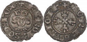Napoli. Carlo II d'Angio (1285-1309). Denaro regale. D/ Testa coronata del Re di fronte. R/ Quattro fiordalisi a croce in cerchio cordonato. P/R 4; MI...