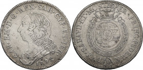 Carlo Emanuele III (1730-1773). Mezzo Scudo 1772 Torino. Biaggi 812s; Simonetti 34; MIR (Savoia) 947r (R8); Mont. 190. AG. 37.00 mm. RRRR. qBB/BB+.