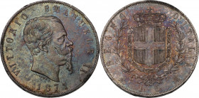 Vittorio Emanuele II (1820-1878). 5 Lire 1871 Milano. Pag. 492; Mont. 175. AG. 37.00 mm. Incapsulata CCG XF40. SPL.