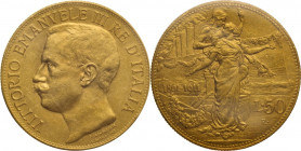 Vittorio Emanuele III (1900-1943). 50 lire 1911. Pag. 656; Mont. 34. AU. 28.00 mm. R. SPL. Perizia Montenegro (SPL/FDC).