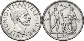 Vittorio Emanuele III (1900-1943). 20 lire 1927 A. VI. Pag. 672; Mont. 65. AG. 35.50 mm. NC. MInimi segnetti da contatto. FDC.