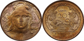 Vittorio Emanuele III (1900-1943). 20 centesimi 1906 Esposizione di Milano. Mont. 4. AE. 27.50 mm. Rame rosso. FDC. Incapsulata CCG MS 63.