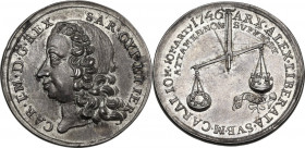 Carlo Emanuele III (1730-1773). Medaglia per la liberazione di Alessandria, 1746. D/ CAR I M D G REX SAR CYP ET IER. Testa a sinistra. R/ ARX ALEX LIB...
