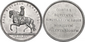 Vittorio Emanuele I (1802-1821). Medaglia 1814 saluto della Guardia Nobile torinese. D/ REGI VICTORIO EMANVEL I . Il Re a acavallo a sinistra; in eser...