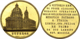 Vittorio Emanuele II (1861-1878). Medaglia 1860. D/ La Basilica di Superga; sotto, SUPERGA. R/ A VITTORIO EMM./ DI PUGNE GLORIOSE/ MIRANDO OPERATORE/ ...