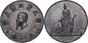 Vittorio Emanuele II (1820-1878). Medaglia 1861 per la Prima Esposizione Italia di Firenze. D/ L'ITALIA DEGL'ITALIANI. Testa nuda a sinistra; tutto en...