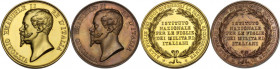 Vittorio Emanuele II (1820-1878). Coppia di medaglie s.d. dell'Istituto Nazionale per le Figlie dei Militari Italiani. D/ VITTORIO EMANUELE II RE D'IT...
