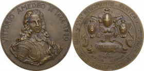 Regnando Vittorio Emanuele II (1861-1878). Vittorio Amedeo II (1666-1730). Medaglia celebrativa s.d. (1875). D/ VITTORIO AMEDEO II 1666-1730. Busto qu...