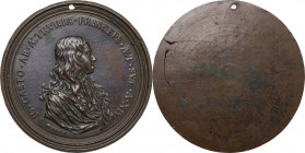 Gian Gastone de' Medici (1671-1737). Medaglia uniface. D/ IO. GASTO. AB. AETRVRIA. PRINCEPS. AET. SVAE. A. XIV. Busto giovanile a destra con capelli l...