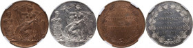 Belgium. Leopold I (1831-1865). Lot of two (2) commemorative 1856 coins 2 francs and 5 cents for the XXV kingdom's anniversary. KM XM 4 and XM 6. AR a...