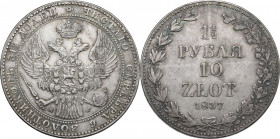 Poland. Nicholas I (1826-1855). 10 Zlotych or 1,5 roubles 1837 MW. Bitkin 1133; Dav. 284. AR. 31.11 g. 40.00 mm. Good EF. Encapsulated CCG XF 45.