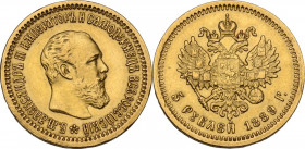 Russia. Alexander III (1881-1894). 5 Rubles, 1889 AΓ. St. Petersburg Mint. KM Y-42; Fried. 168; Bit. 33. AV. 21.50 mm. Minor edge bump. XF.