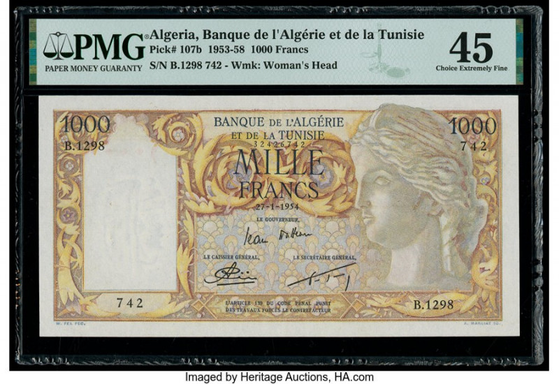 Algeria Banque de l'Algerie et de la Tunisie 1000 Francs 27.1.1954 Pick 107b PMG...