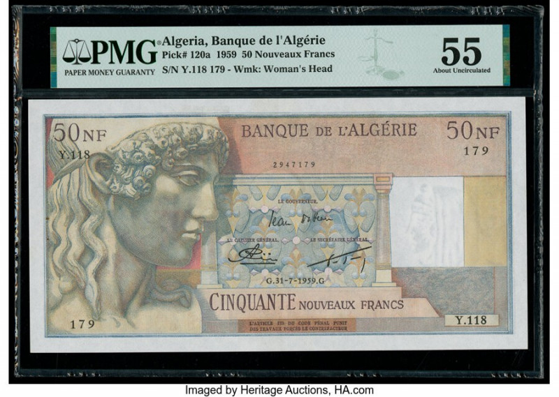 Algeria Banque de l'Algerie 50 Nouveaux Francs 31.7.1959 Pick 120a PMG About Unc...