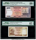 Bangladesh Bangladesh Bank 500; 5 Taka 2005; 2014 Pick 45d; 53Aa Two Examples PMG Superb Gem Unc 68 EPQ; Superb Gem Unc 67 EPQ; Sri Lanka Central Bank...
