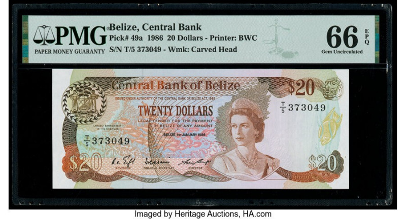 Belize Central Bank 20 Dollars 1.1.1986 Pick 49a PMG Gem Uncirculated 66 EPQ. 

...