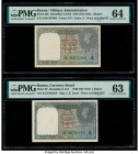 Burma Military Administration 1 Rupee 1940 (ND 1945); 1940 (ND 1947) Pick 25b; 30 Two Examples PMG Choice Uncirculated 64; Choice Uncirculated 63. 

H...