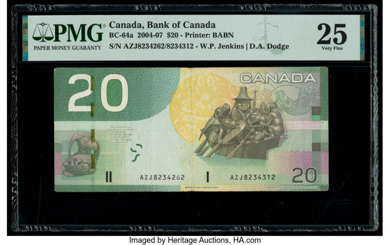 Mismatched Serial Error Canada Bank of Canada $20 2004 BC-64a PMG Very Fine 25. ...