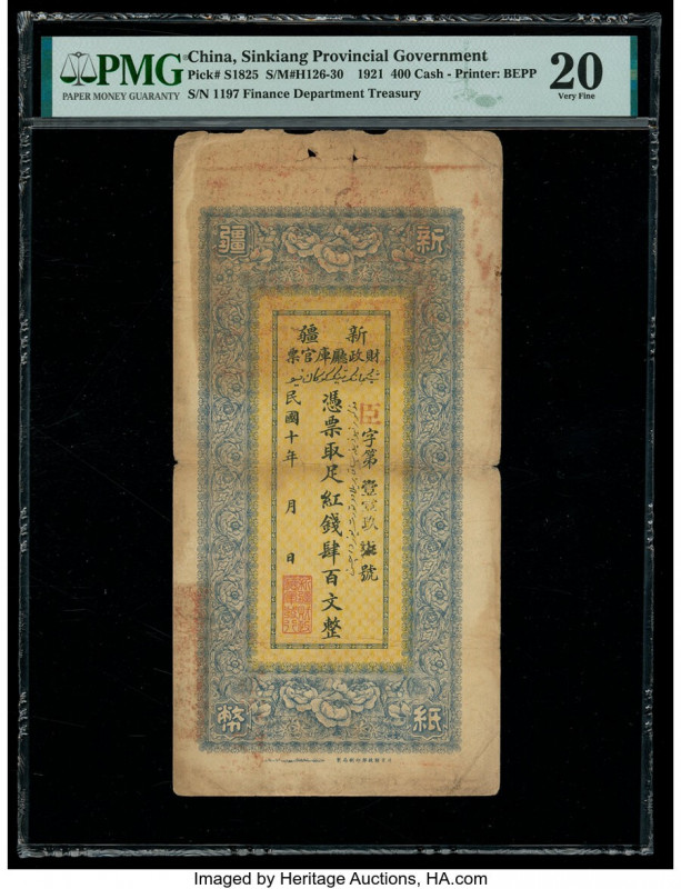 China Sinkiang Provincial Government 400 Cash 1921; 1931 Pick S1825; S1851 Two E...