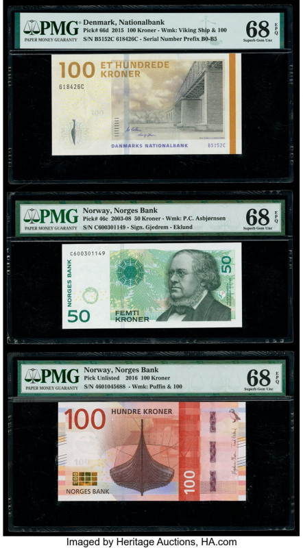 Denmark National Bank 100 Kroner 2015 Pick 66d PMG Super Gem Unc 68 EPQ; Norway ...