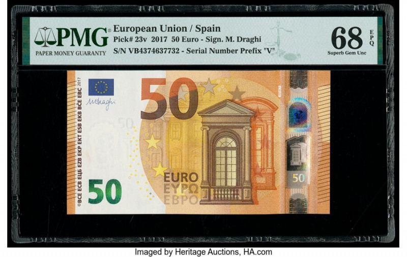 European Union Central Bank, Spain 50 Euro 2017 Pick 23v PMG Superb Gem Unc 68 E...