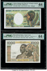 Gabon Banque des Etats de l'Afrique Centrale 10,000 Francs ND (1991) Pick 7b PMG Choice Uncirculated 64; West African States Banque Centrale des Etats...