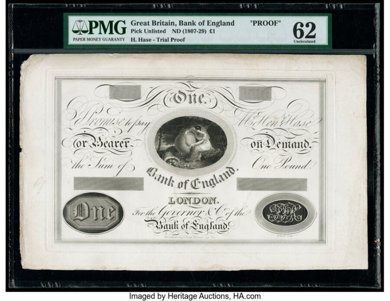 Great Britain Bank of England 1 Pound ND (1807-29) Pick UNL Proof PMG Uncirculat...
