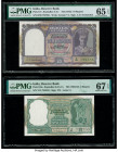 India Reserve Bank of India 10; 5 Rupees ND (1943); ND (1962-67) Pick 24; 36a Two Examples PMG Gem Uncirculated 65 EPQ; Superb Gem Unc 67 EPQ. Staple ...